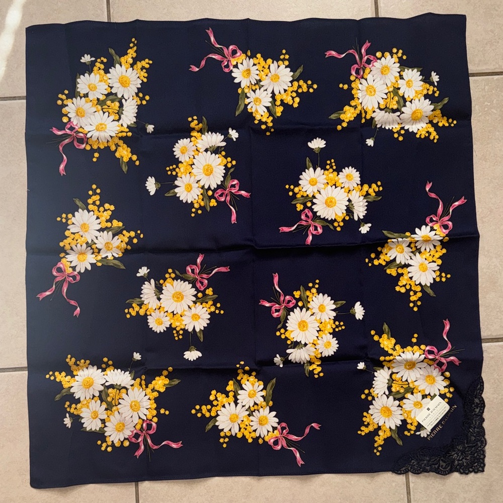 Pierre Balmain Floral Scarf in Navy with Yellow and Pink - Picture 1 of 7